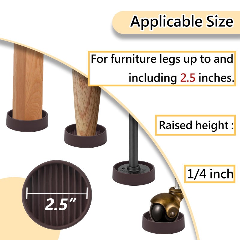 Jayen 2.5x2.5 Round Rubber Furniture Caster Cups, Anti-Sliding Furniture Pads Bed Stopper Floor Protectors with Grip - Protect Any Flooring - Image 5